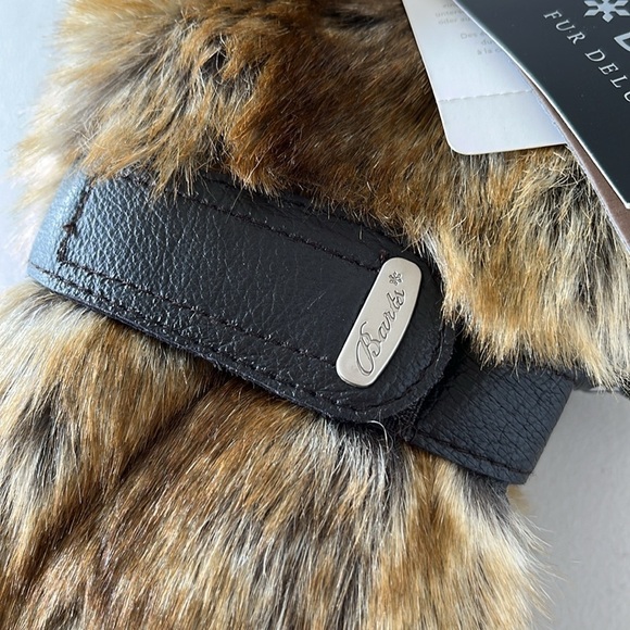NWT Barts Brown Palm Leather Faux Fur Mittens Fur Paws One Size Unisex - Picture 7 of 16